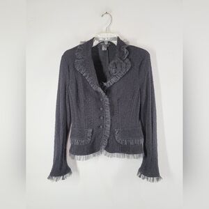 SPANNER Black Ruffle Trim Blazer, Size 6